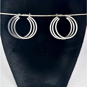 Vintage Triple Hoop Silver Steel Earrings 1990’s​​​​​​​​